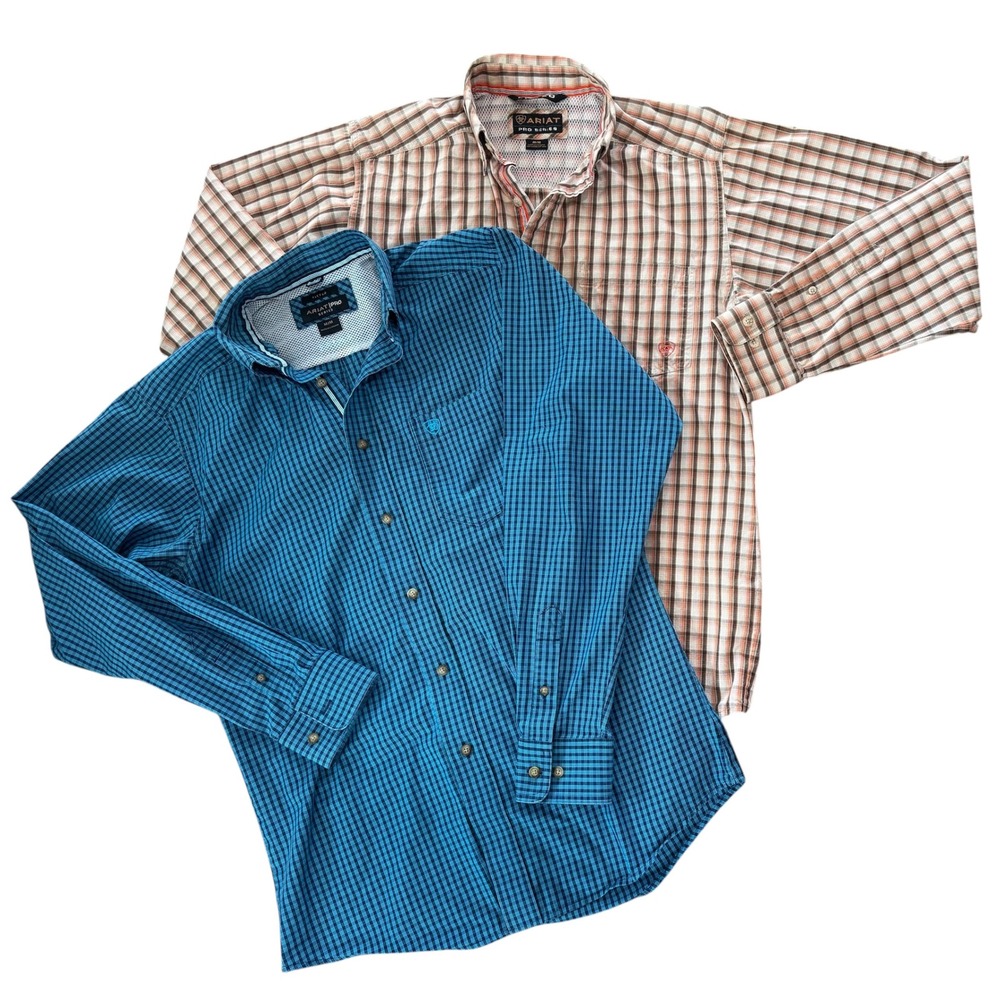 Lot of 2 Ariat Pro Series Mens Fitted Plaid Long Sleeve Button Down Shirts SZ M - Picture 2 of 15